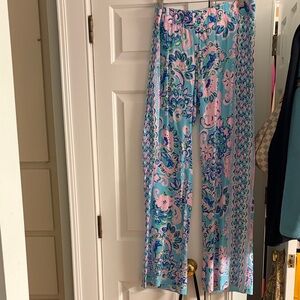 Light Blue & Pink Floral Wide-Leg Pants